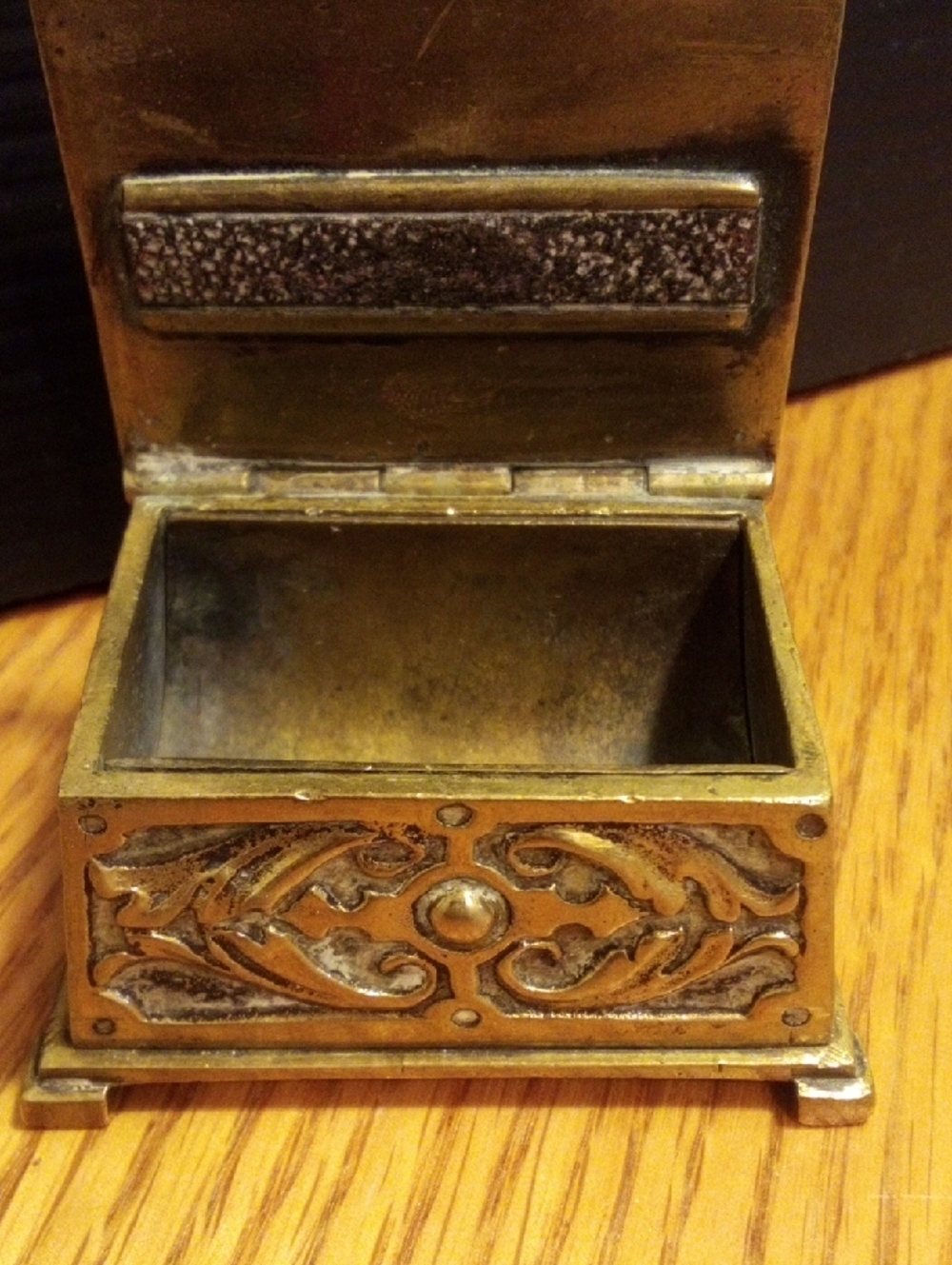 Ornate Small Decorative Metal Trinket Box in Aged Gold